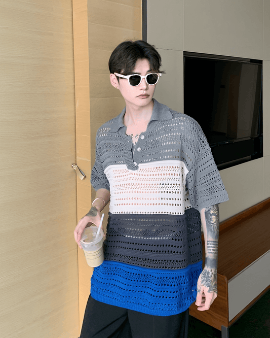 Gradient knit polo shirt