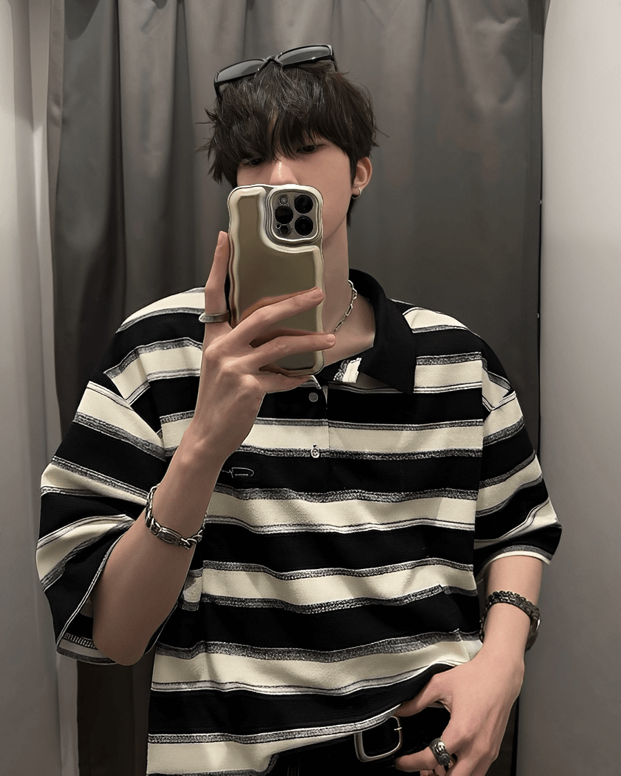 Oversized striped polo shirt