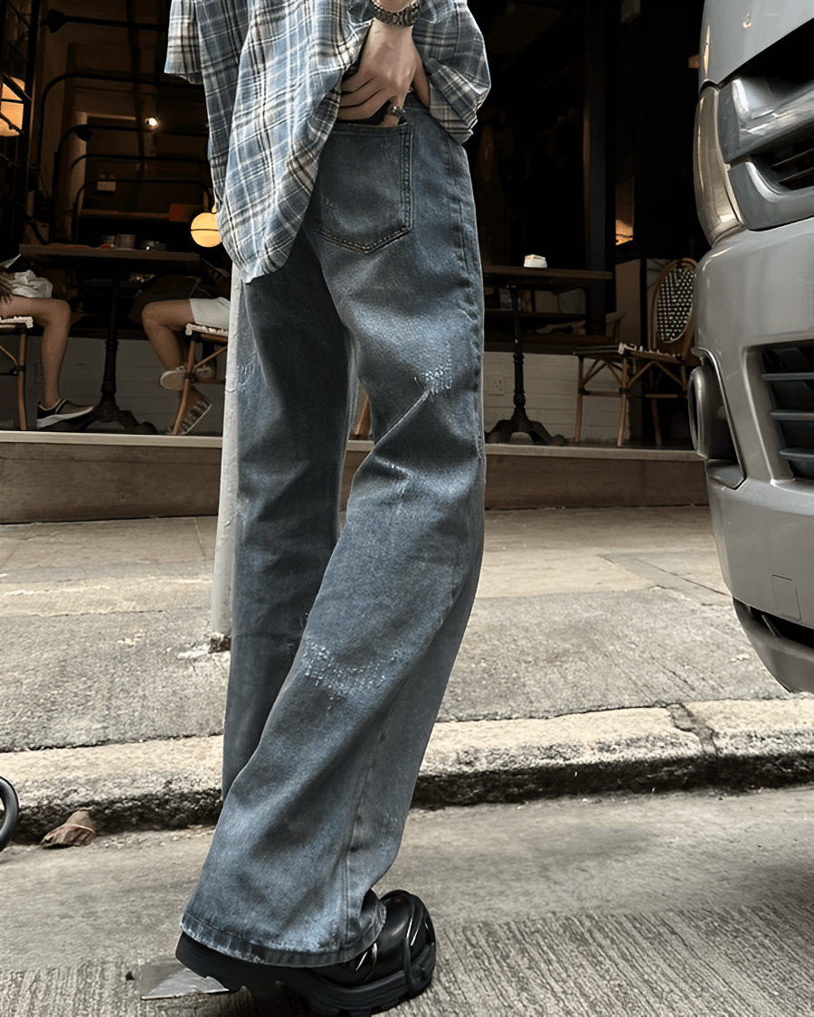 Retro denim mop pants