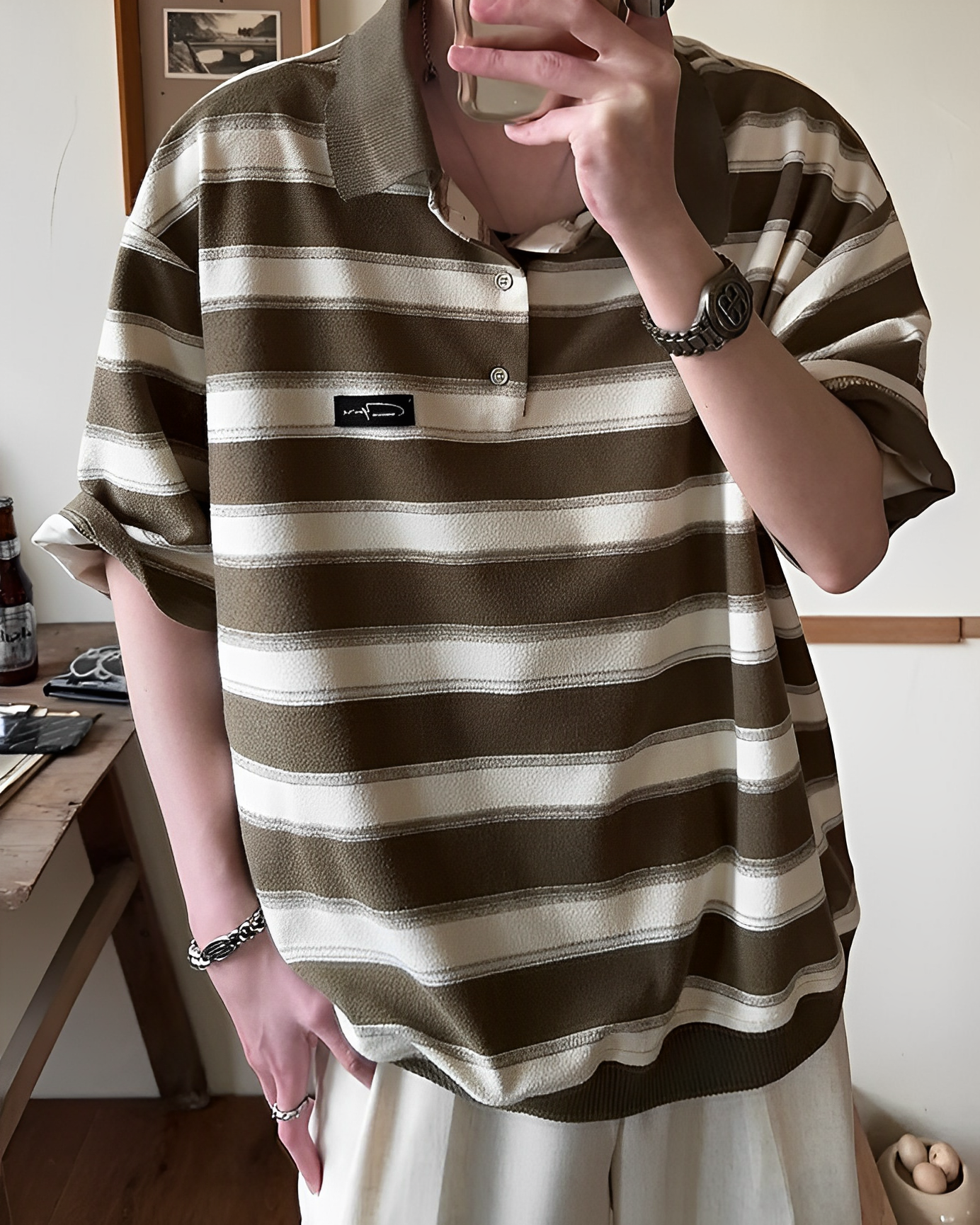 Oversized striped polo shirt