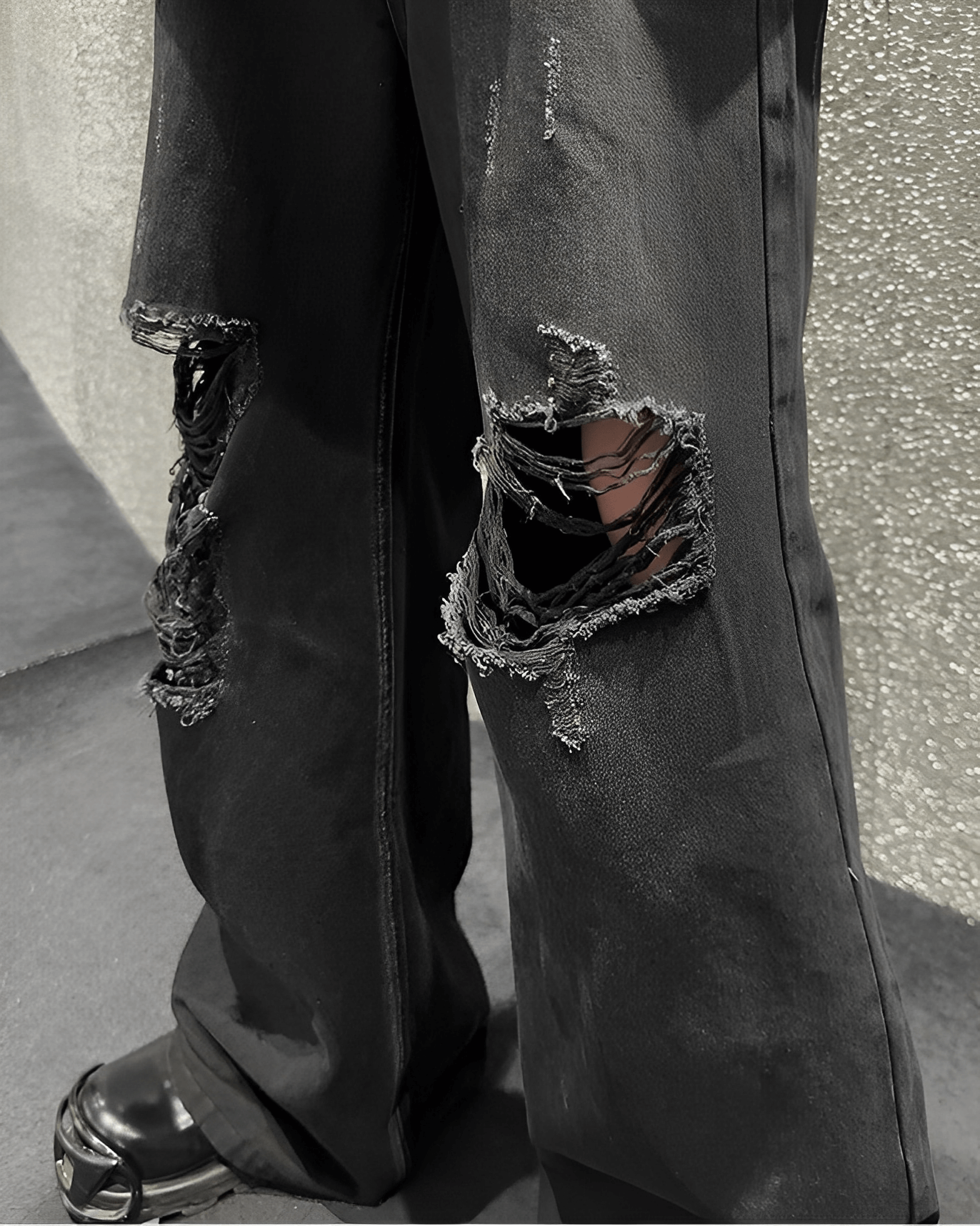 Damage wide denim pants