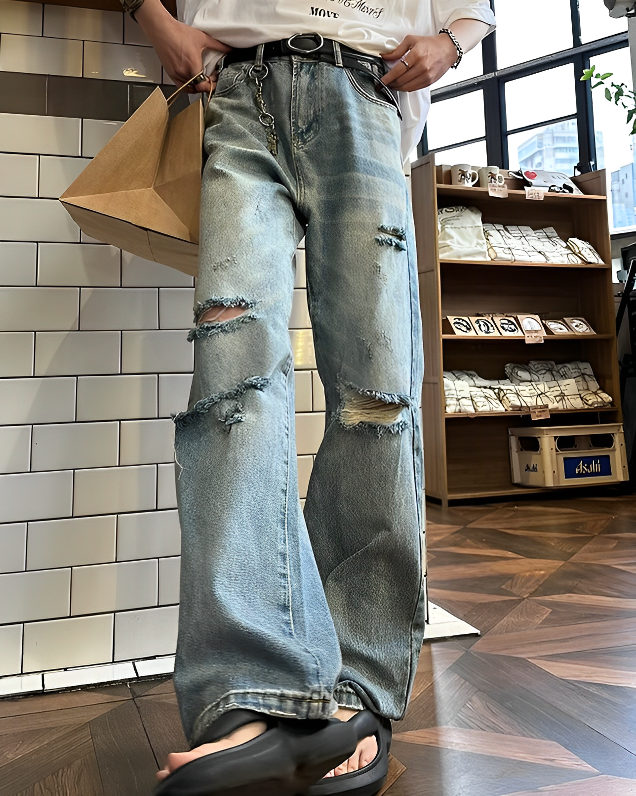 Washed denim jeans