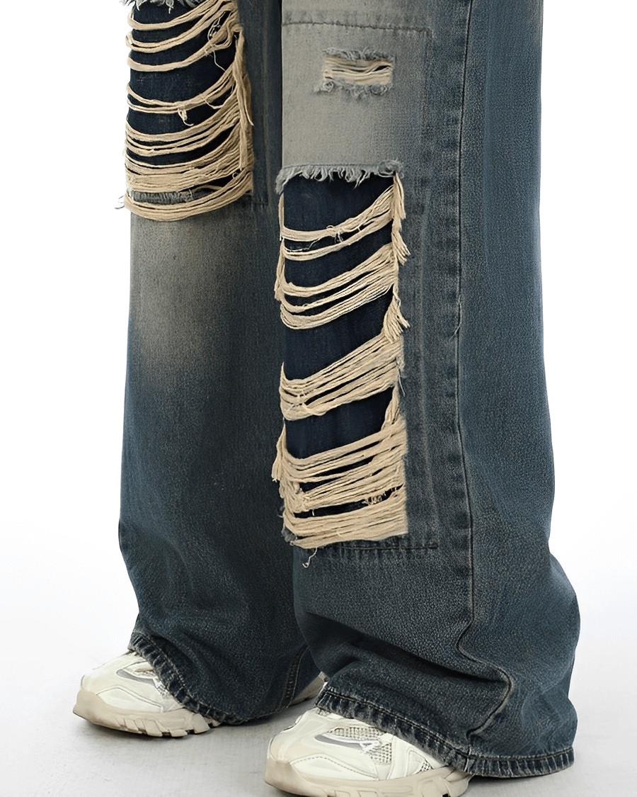 Damage wide denim pants