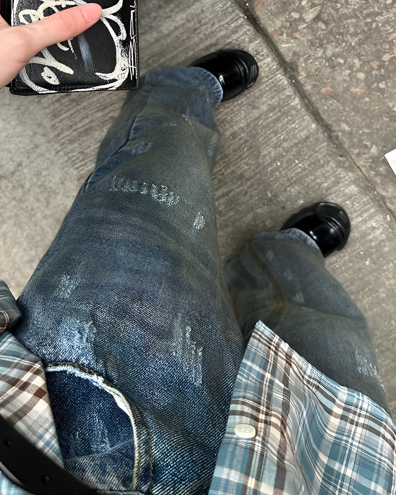 Retro denim mop pants