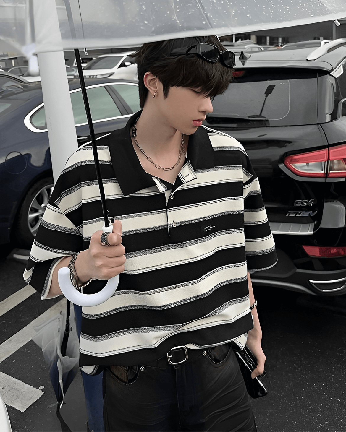 Oversized striped polo shirt