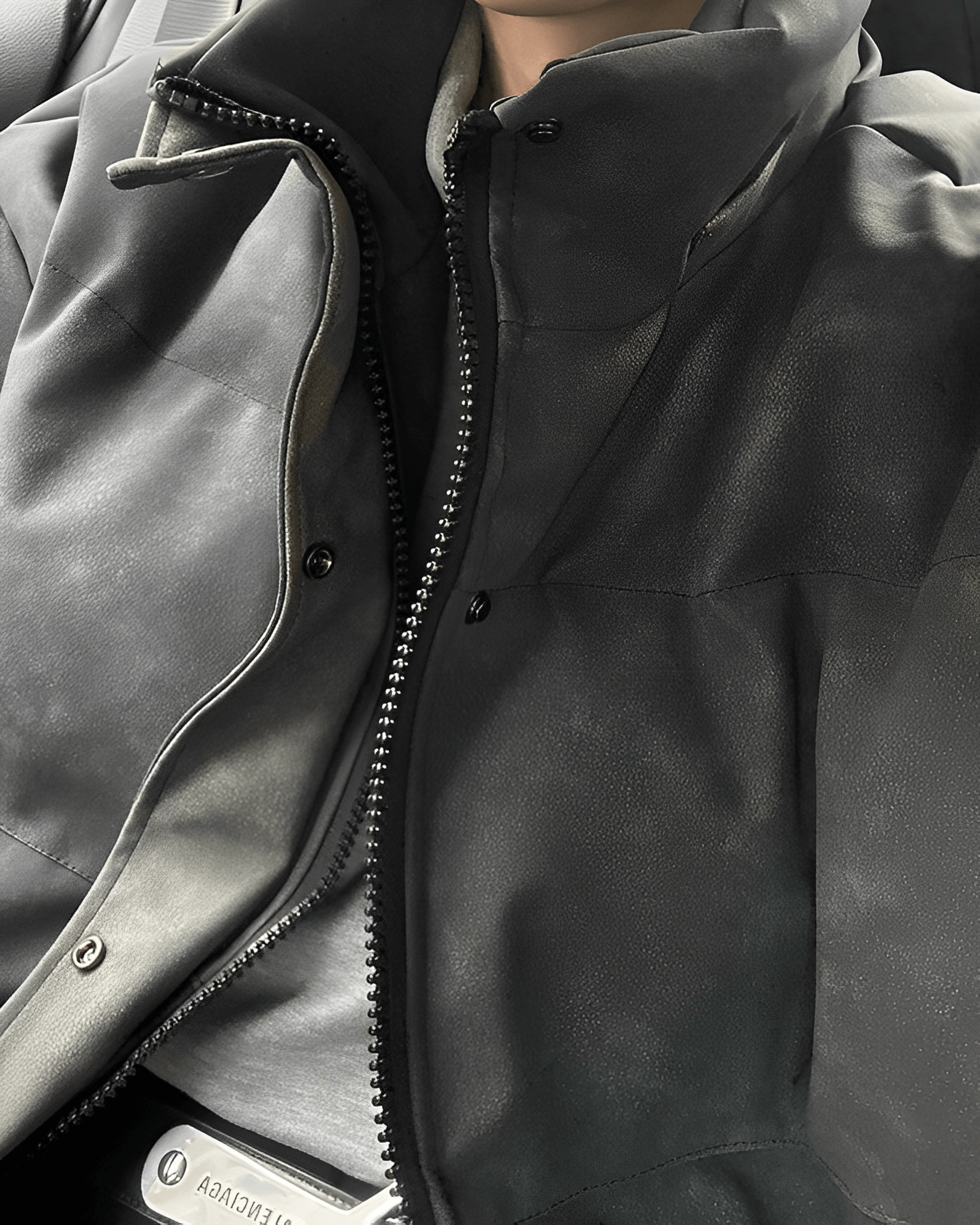 Leather zipper down jacket