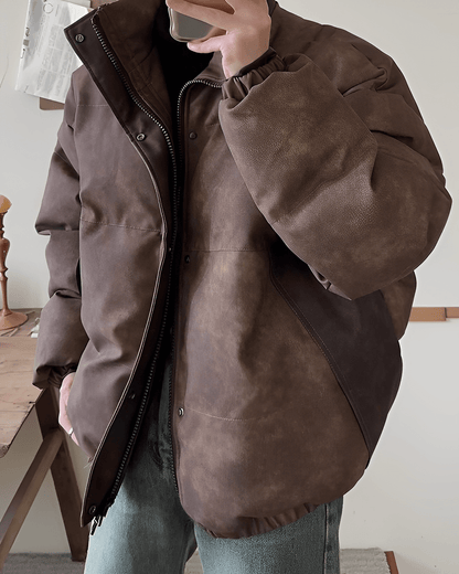 Leather zipper down jacket