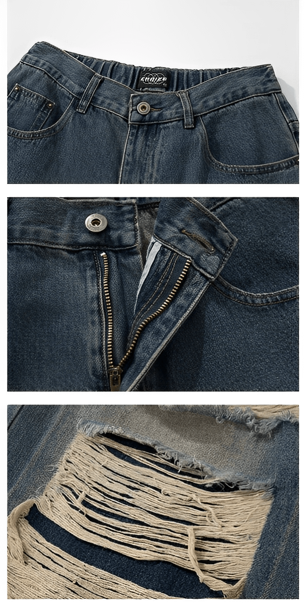 Damage wide denim pants